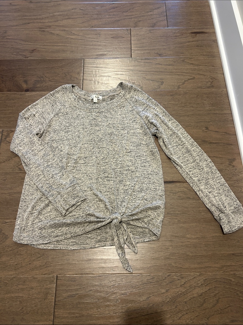 nine britton Heathered Light Gray Knit Top with Front Knot